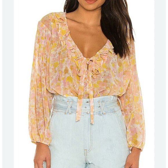 For Love and Lemons Melanie Blouse Floral size XS Oversized Flowy - Picture 1 of 12